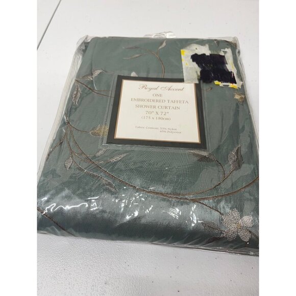 Royal Accent Embroidered Taffeta Shower Curtain 70”x72” Floral Blue - Picture 4 of 6